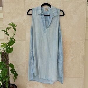 Cloth & Stone Chambray Sleeveless Tunic Dress Lyocell Blue Collared Shift